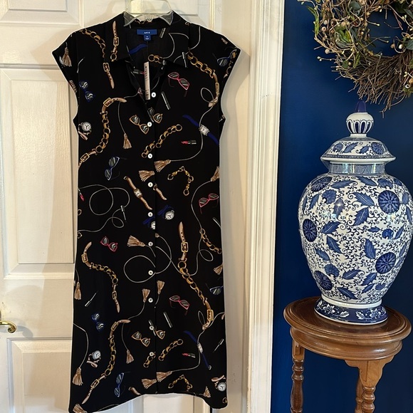 NWT Women’s Kohl’s Apt. 9 Button Front Black Chain Print Shirtdress Size Medium - Picture 5 of 11